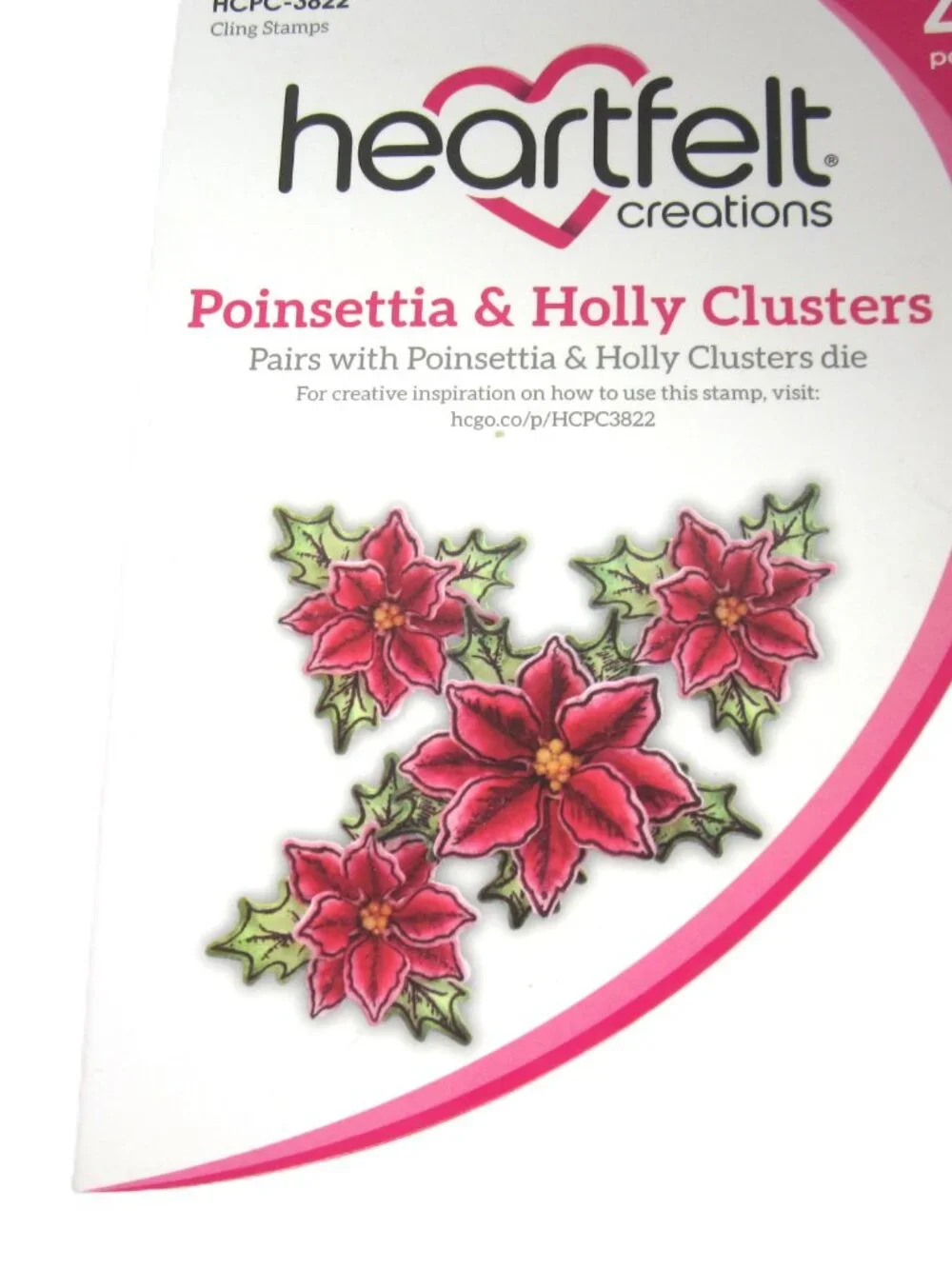 Heartfelt Creations Poinsettia & Holly Clusters Cling Stamps 4 Pcs Christmas